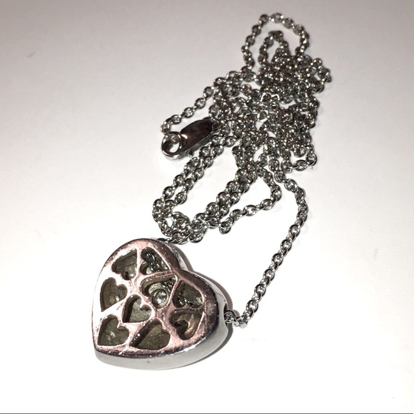 Solid Stamped 14K White Gold Natural Diamond Chunky Heart Pendant Necklace - Picture 13 of 16